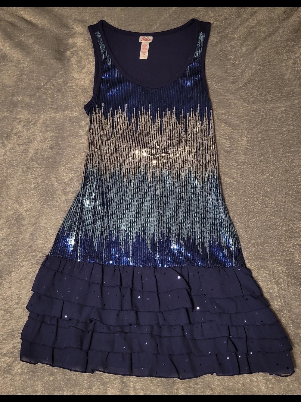 Justice Navy and Silver Sequin Ruffle Dress
